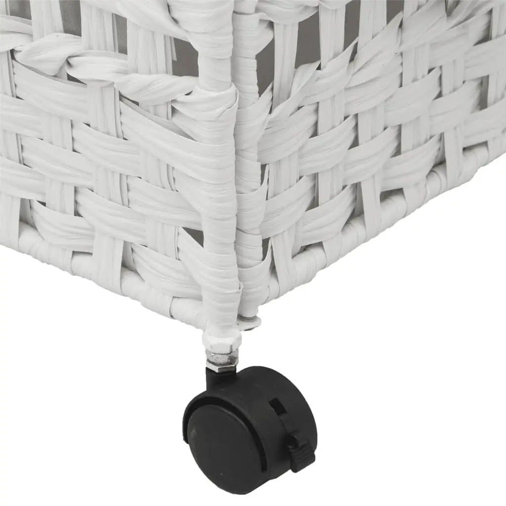 Rattan Laundry Basket White 66x35x60cm 3 Compartments with Wheels