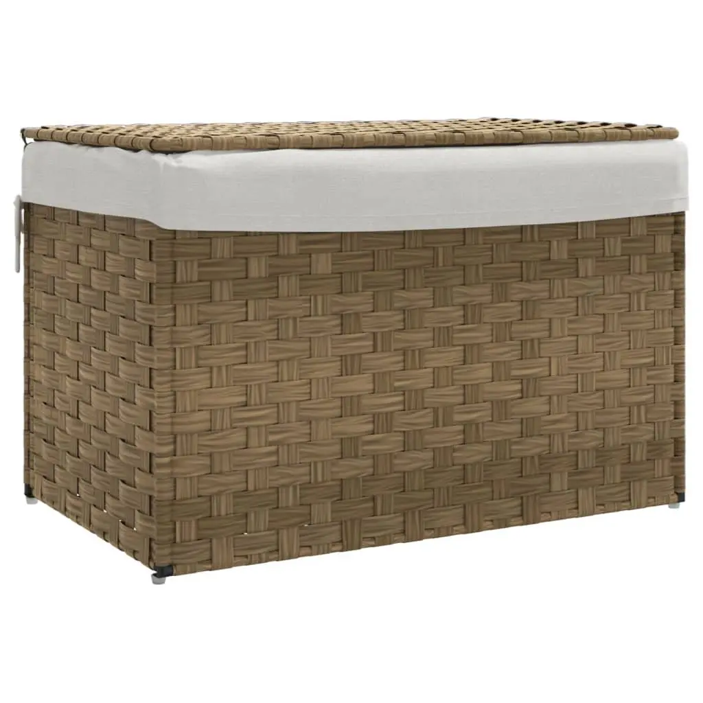 Laundry Basket Brown Poly Rattan Foldable with Lid Removable Inner Bag
