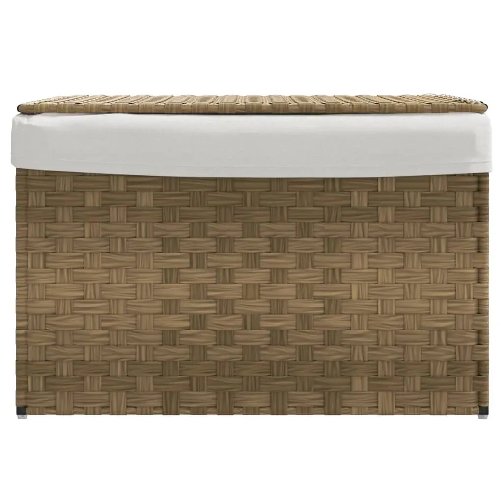 Laundry Basket Brown Poly Rattan Foldable with Lid Removable Inner Bag