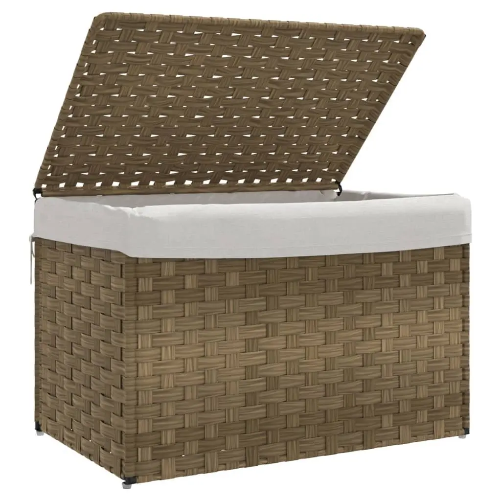 Laundry Basket Brown Poly Rattan Foldable with Lid Removable Inner Bag