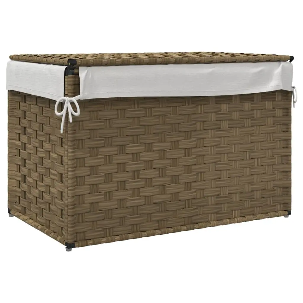 Laundry Basket Brown Poly Rattan Foldable with Lid Removable Inner Bag