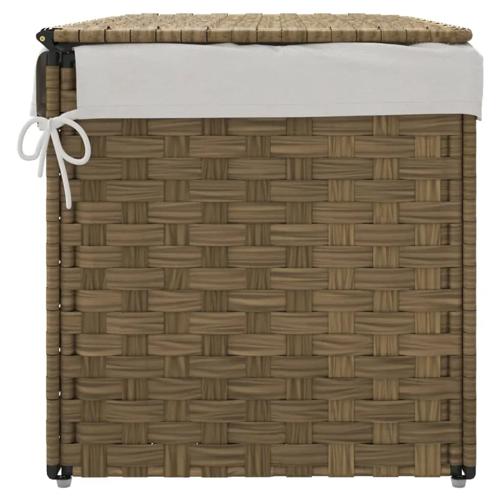Laundry Basket Brown Poly Rattan Foldable with Lid Removable Inner Bag