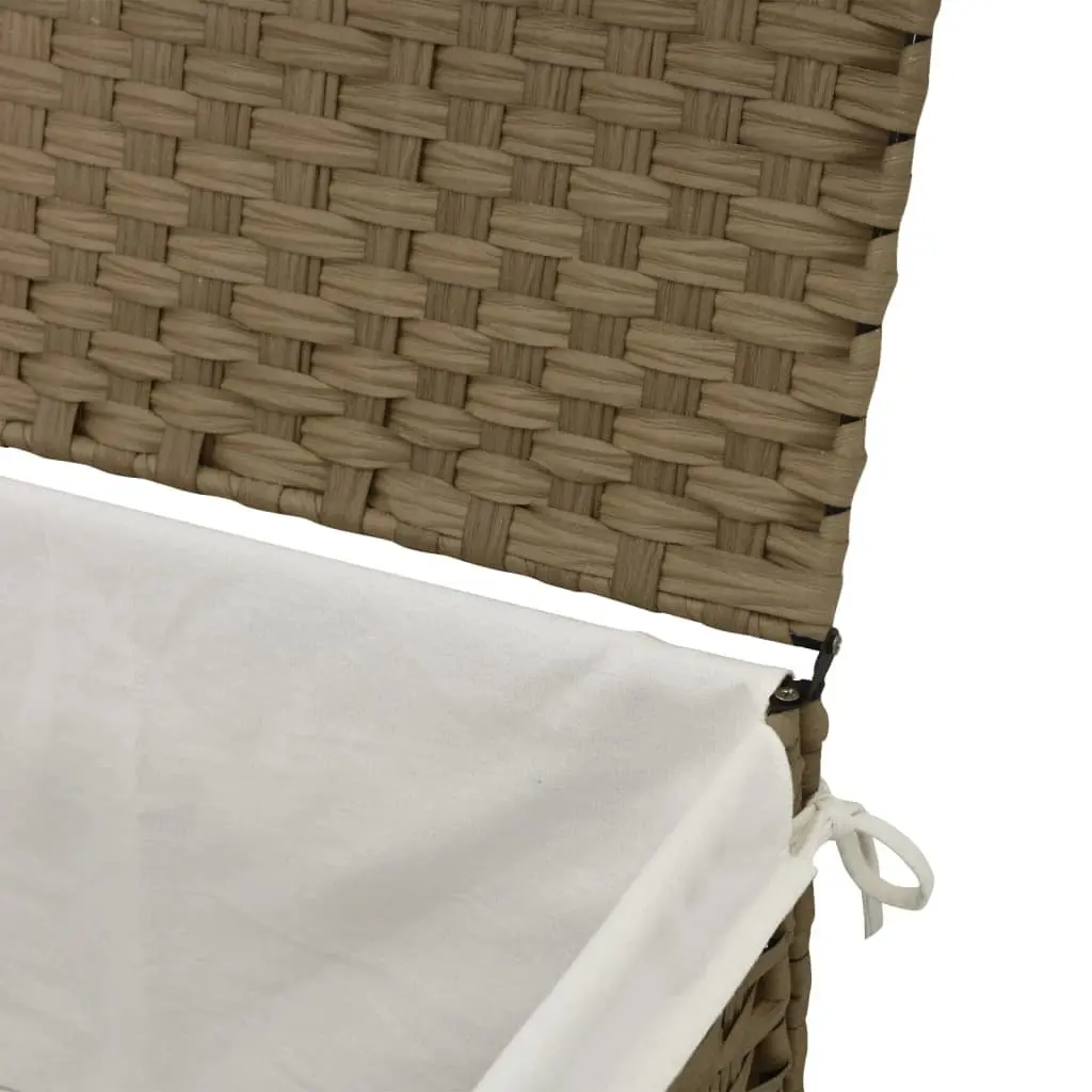 Laundry Basket Brown Poly Rattan Foldable with Lid Removable Inner Bag