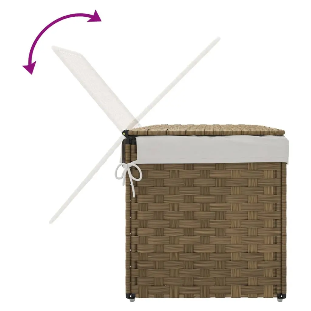 Laundry Basket Brown Poly Rattan Foldable with Lid Removable Inner Bag