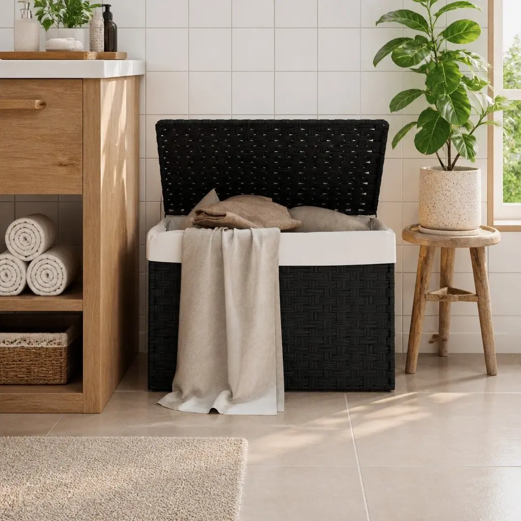 Black Foldable Laundry Basket 55.5x35x34cm