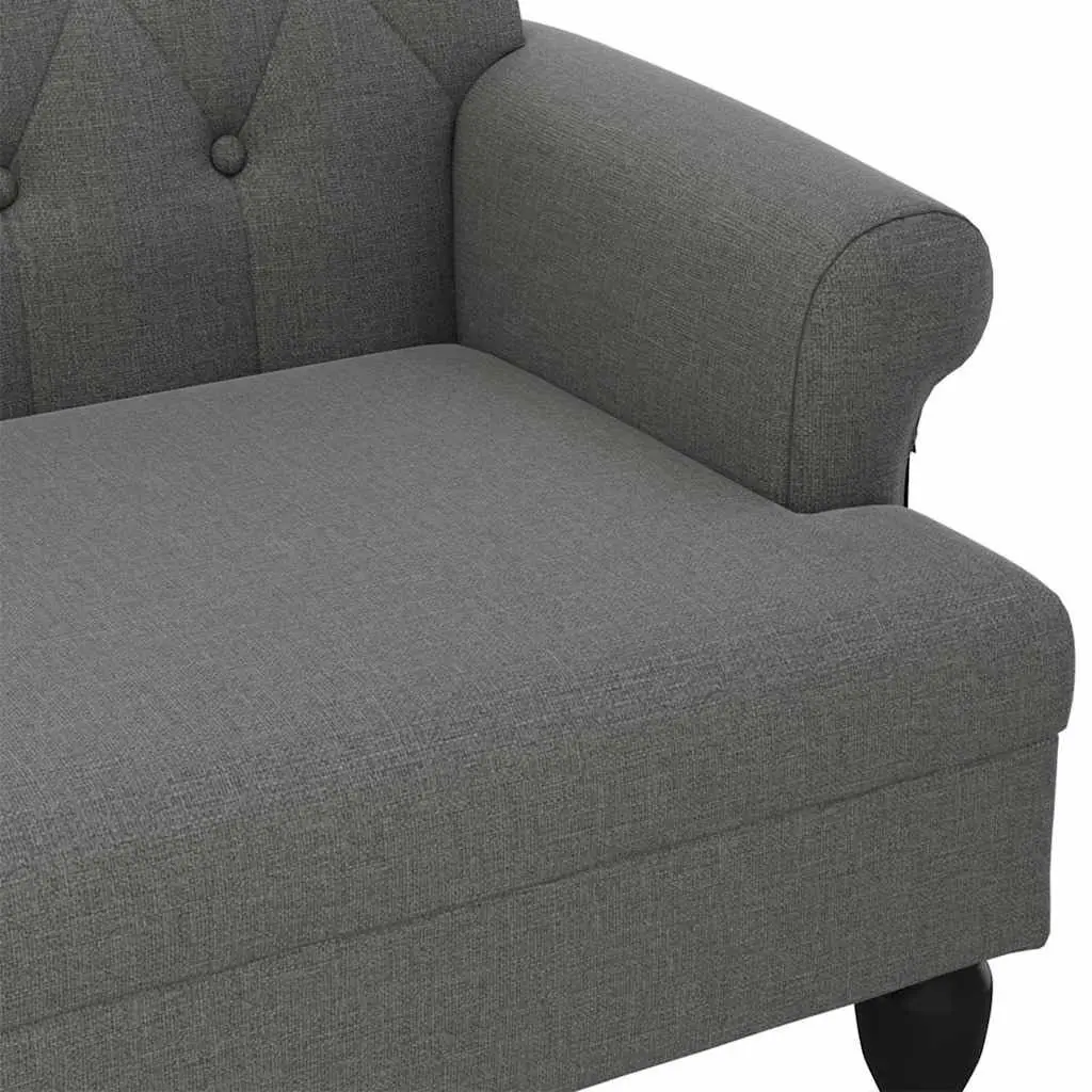 Fabric Bench Grey Padded Seat Backrest with Armrests Button Tufts Wooden Feet 120x62x75.5cm