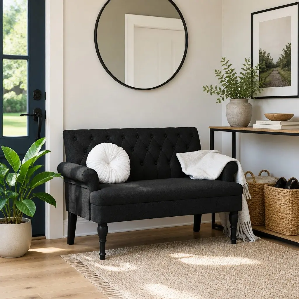 Black Bench with Backrest