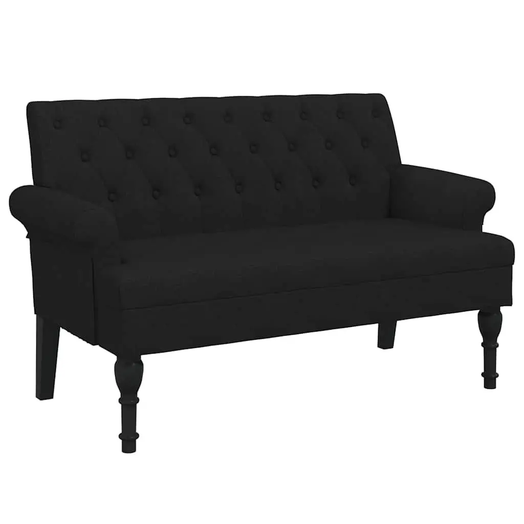Bench with Backrest Black Fabric Padded Seat Armrests Button Tufted Design Home