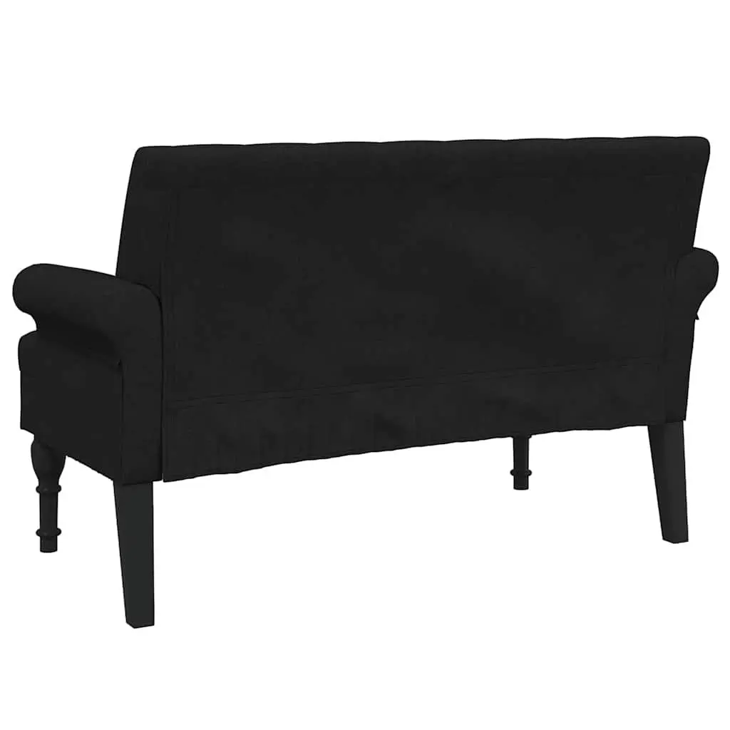 Bench with Backrest Black Fabric Padded Seat Armrests Button Tufted Design Home