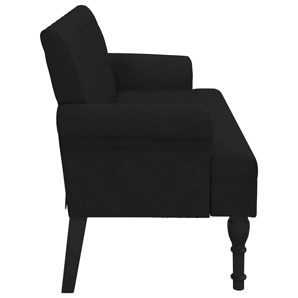 Bench with Backrest Black Fabric Padded Seat Armrests Button Tufted Design Home