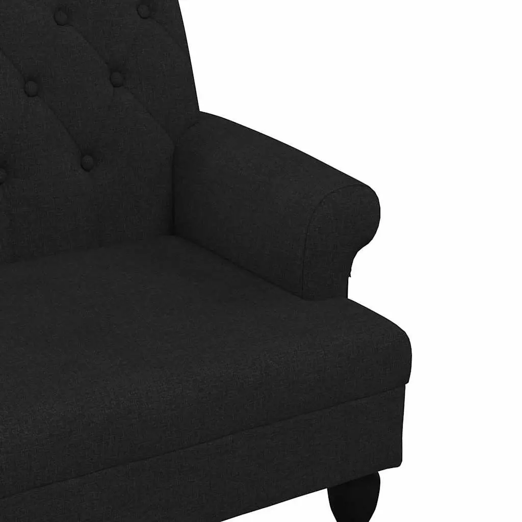 Bench with Backrest Black Fabric Padded Seat Armrests Button Tufted Design Home
