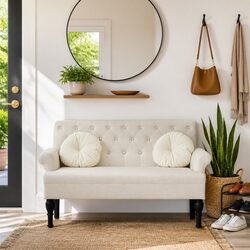 Compact Cream Linen Bench: Comfort Meets Design