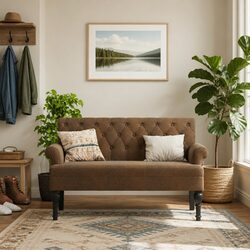 Compact and Elegant Brown Faux Suede Leather Bench