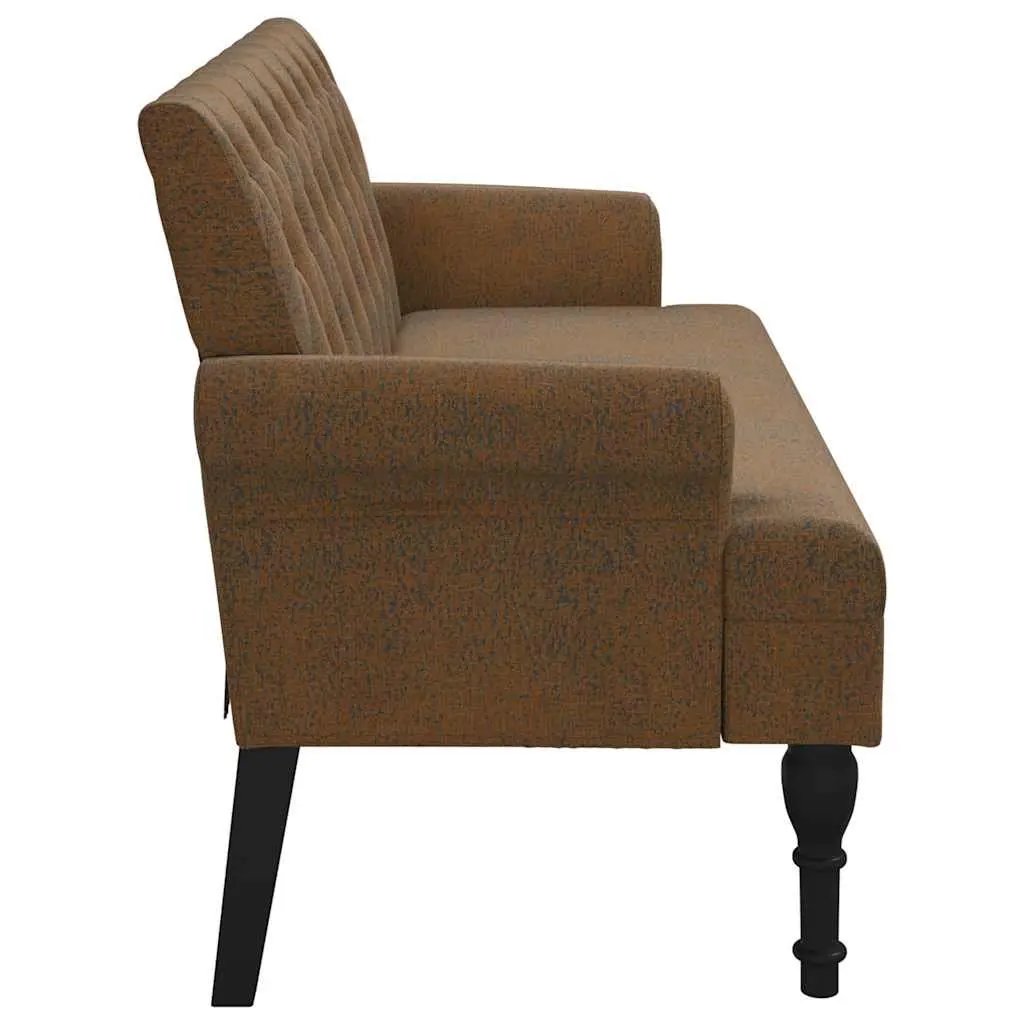 Brown Faux Suede Leather Bench Padded Seat Backrest Armrests Antique Style 120x62x75.5cm