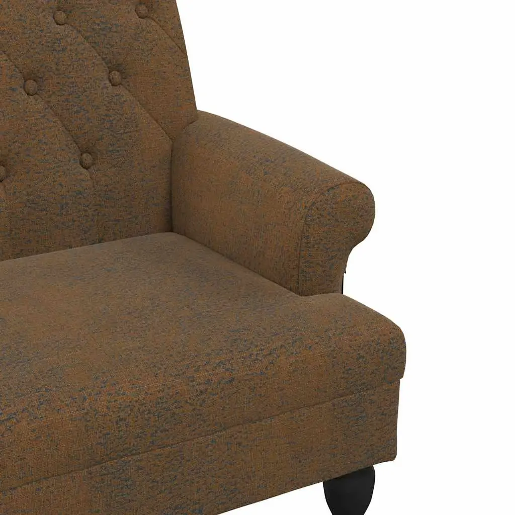 Brown Faux Suede Leather Bench Padded Seat Backrest Armrests Antique Style 120x62x75.5cm