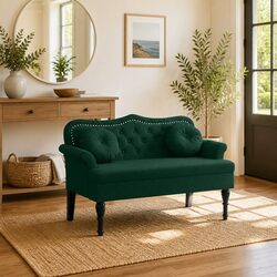 Concise and Stylish Dark Green Velvet Bench