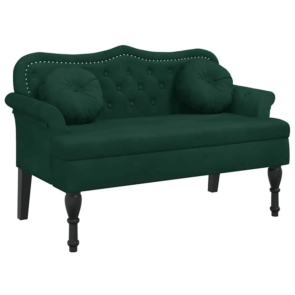 Bench with Cushions Dark Green Velvet Seating Padded Backrest Armrests