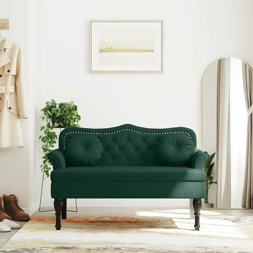 Bench with Cushions Dark Green Velvet Seating Padded Backrest Armrests