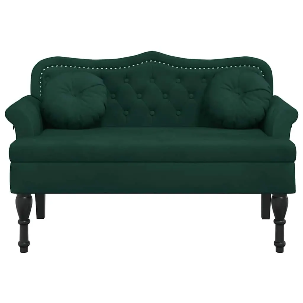Bench with Cushions Dark Green Velvet Seating Padded Backrest Armrests