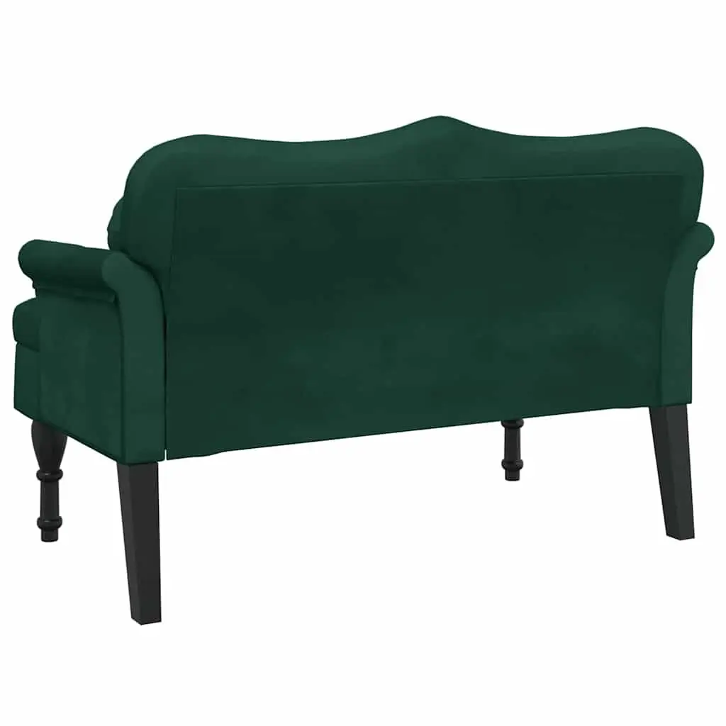 Bench with Cushions Dark Green Velvet Seating Padded Backrest Armrests