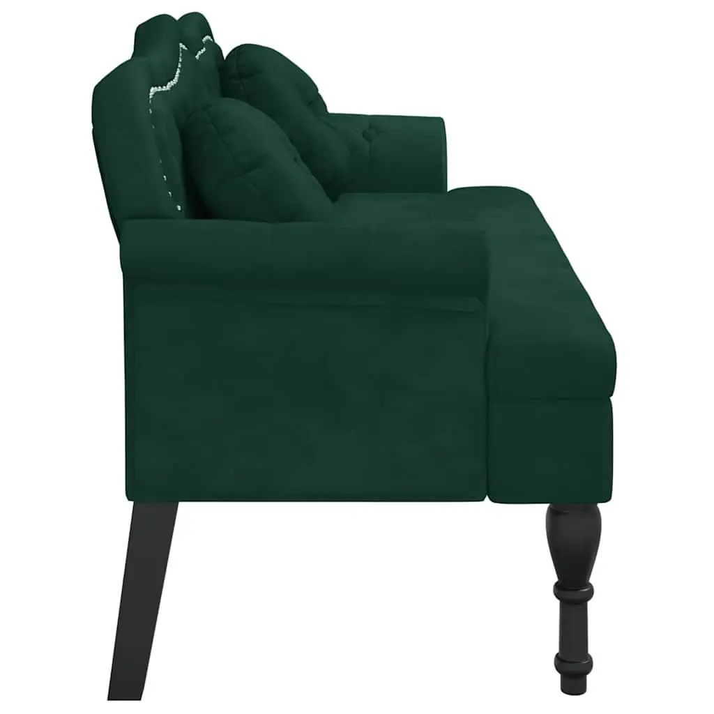 Bench with Cushions Dark Green Velvet Seating Padded Backrest Armrests