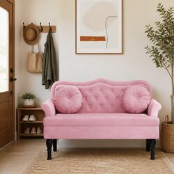 Concise Pink Velvet Bench with Padded Comfort