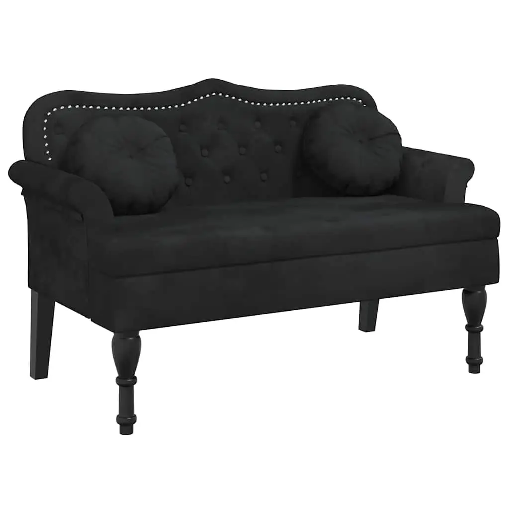 Bench Black Velvet 120.5 x 65 x 75 cm Cushioned Seat Backrest Armrests Button Tufts