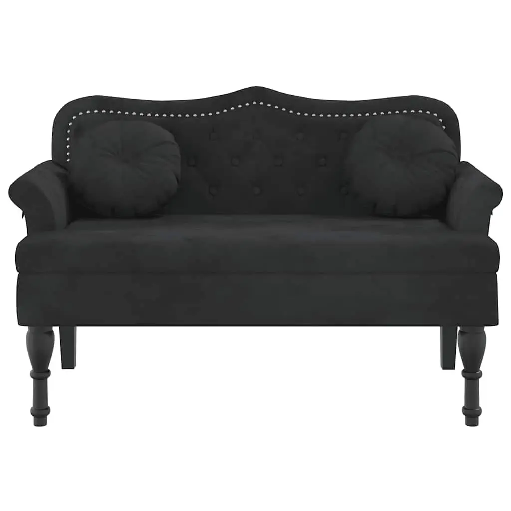 Bench Black Velvet 120.5 x 65 x 75 cm Cushioned Seat Backrest Armrests Button Tufts