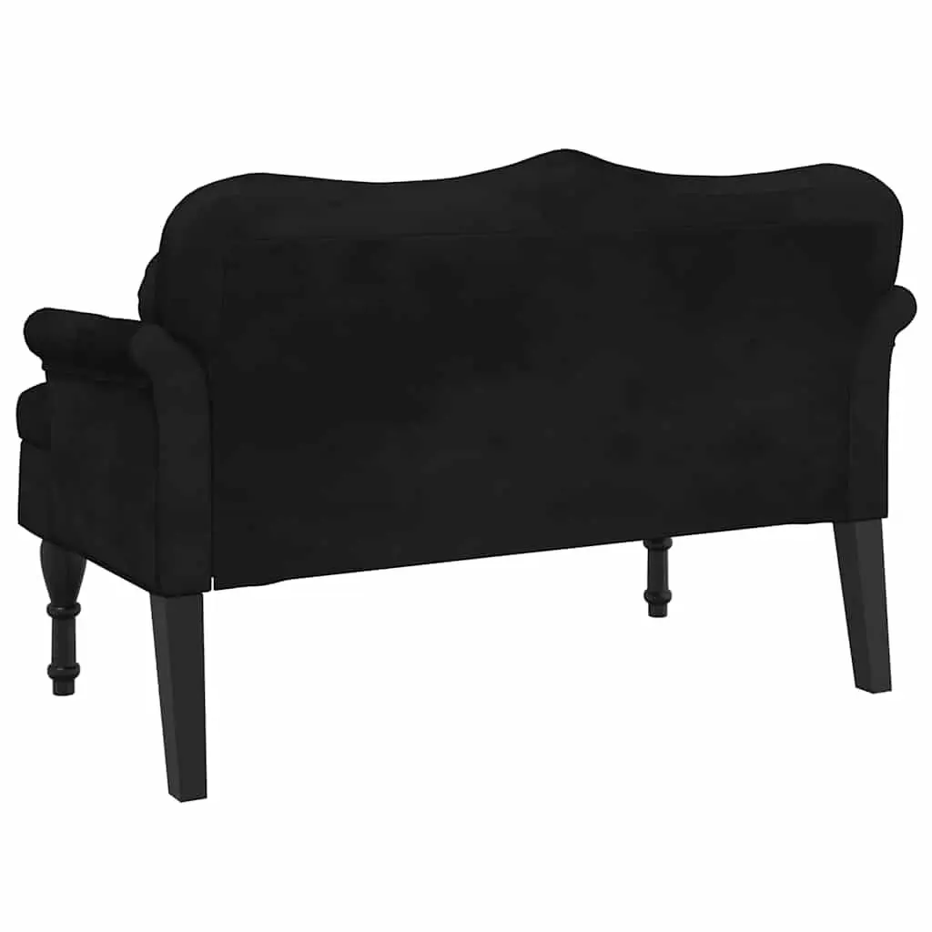 Bench Black Velvet 120.5 x 65 x 75 cm Cushioned Seat Backrest Armrests Button Tufts