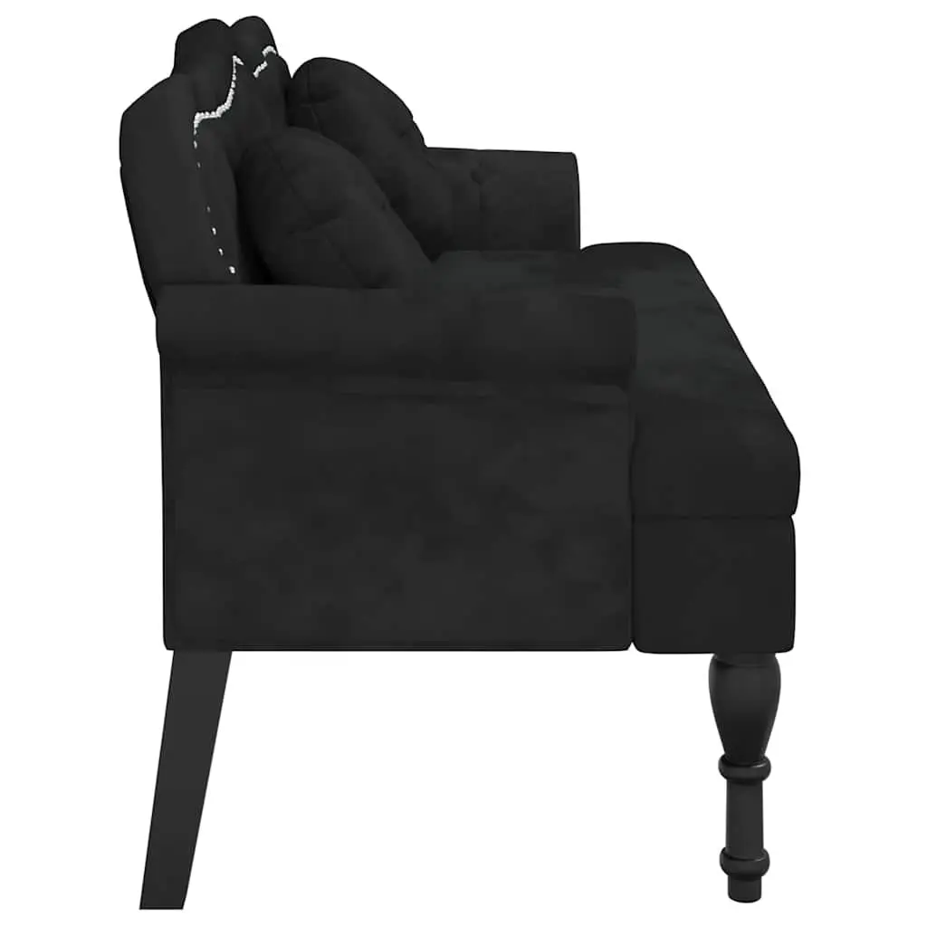 Bench Black Velvet 120.5 x 65 x 75 cm Cushioned Seat Backrest Armrests Button Tufts
