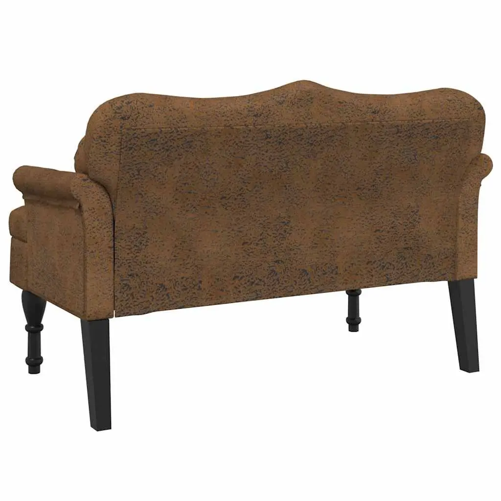Faux Suede Upholstered Bench Brown with Padded Seat Backrest and Armrests