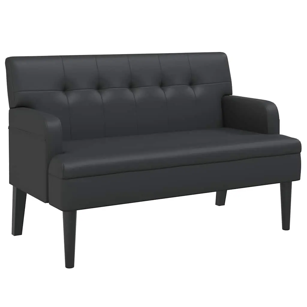 Bench Black Faux Leather Padded Seat Backrest Armrest Home Office