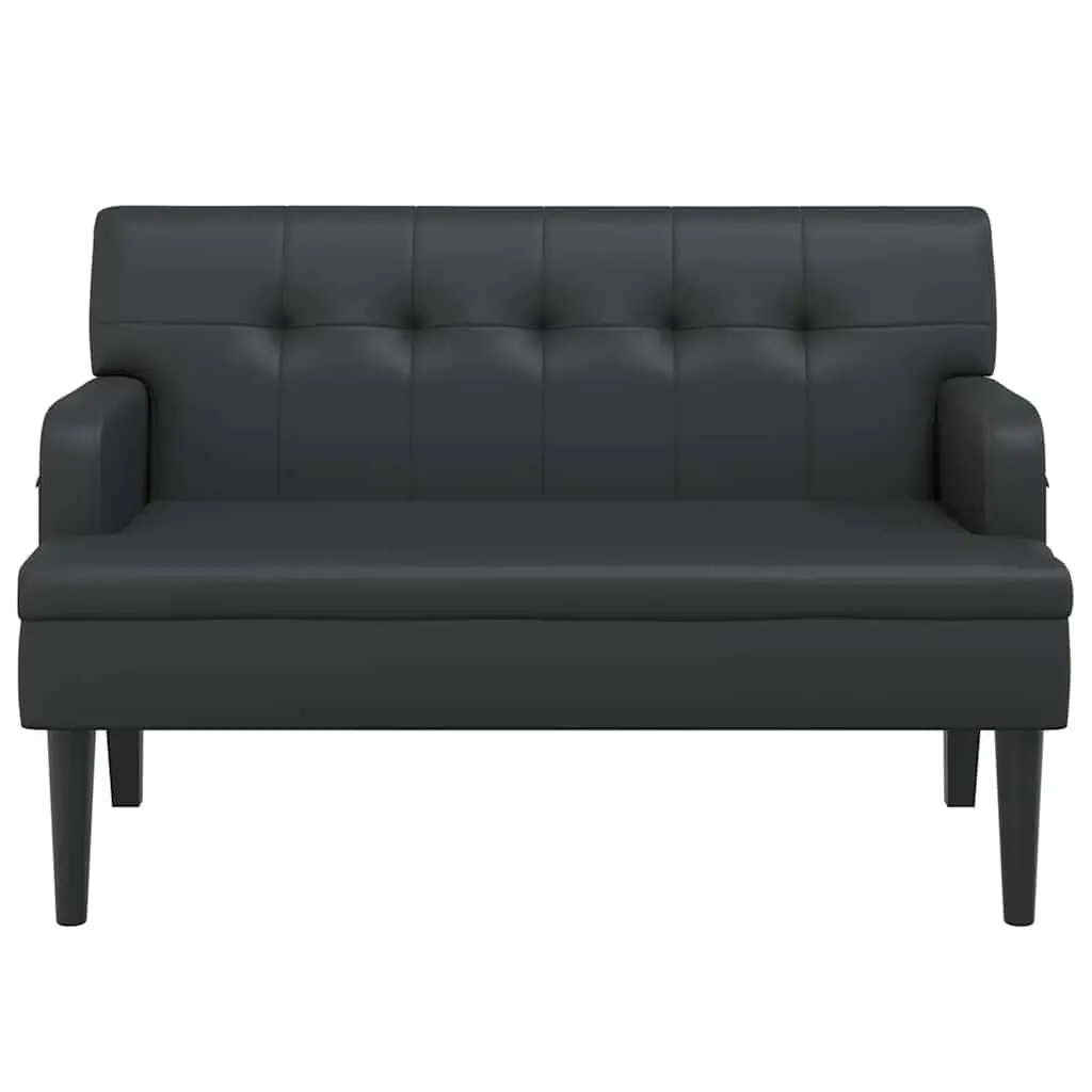 Bench Black Faux Leather Padded Seat Backrest Armrest Home Office