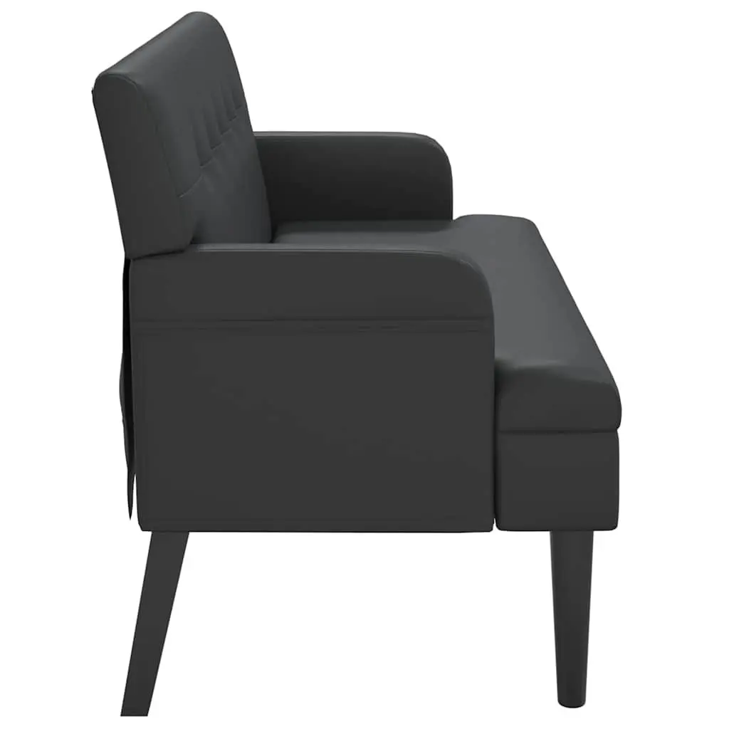 Bench Black Faux Leather Padded Seat Backrest Armrest Home Office