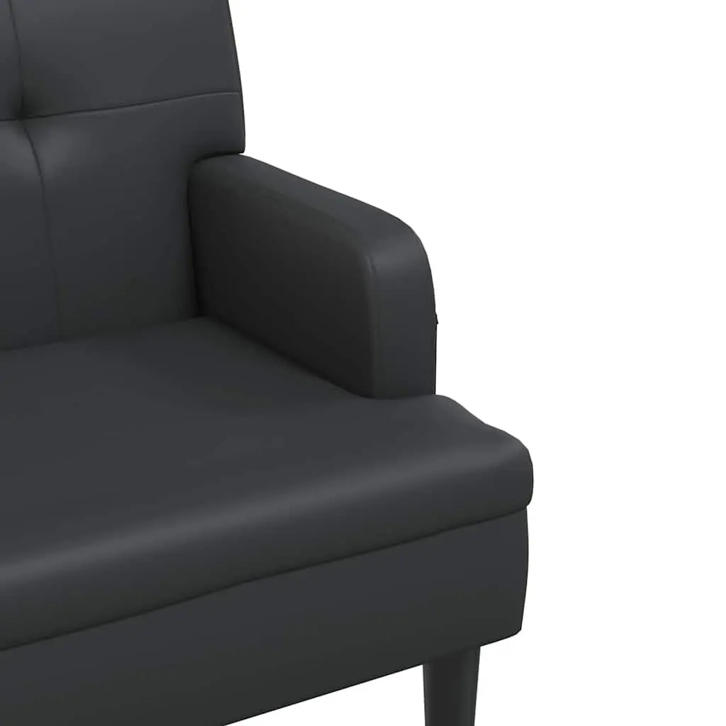 Bench Black Faux Leather Padded Seat Backrest Armrest Home Office