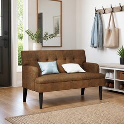 Concise Design: Brown Faux Suede Bench with Backrest