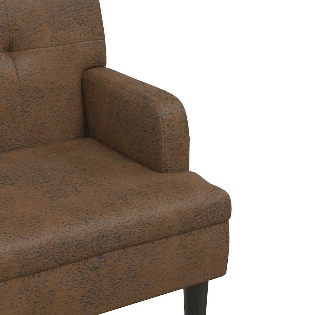 Brown Faux Suede Leather Bench Padded Seat Armrests with Backrest Solid Rubber Wood Feet