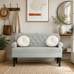 Your New Favorite Grey Velvet Bench with Backrest
