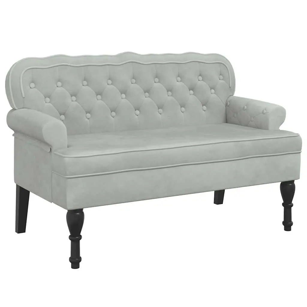 Grey Velvet Bench with Backrest