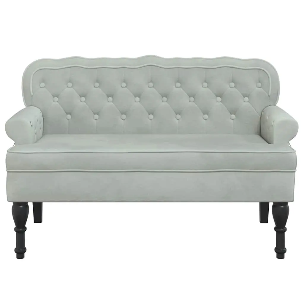 Grey Velvet Bench with Backrest