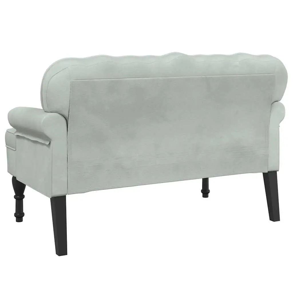 Grey Velvet Bench with Backrest