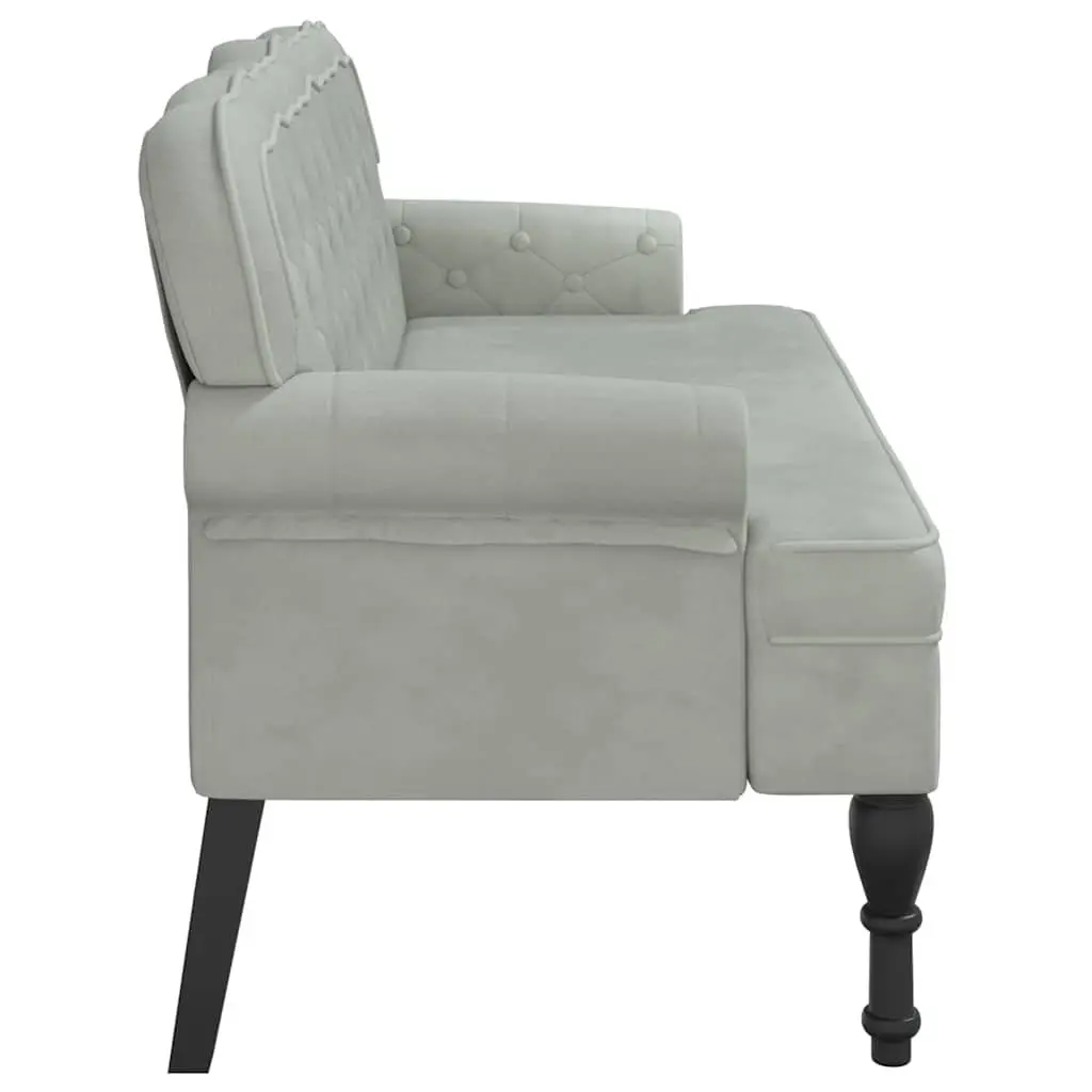 Grey Velvet Bench with Backrest