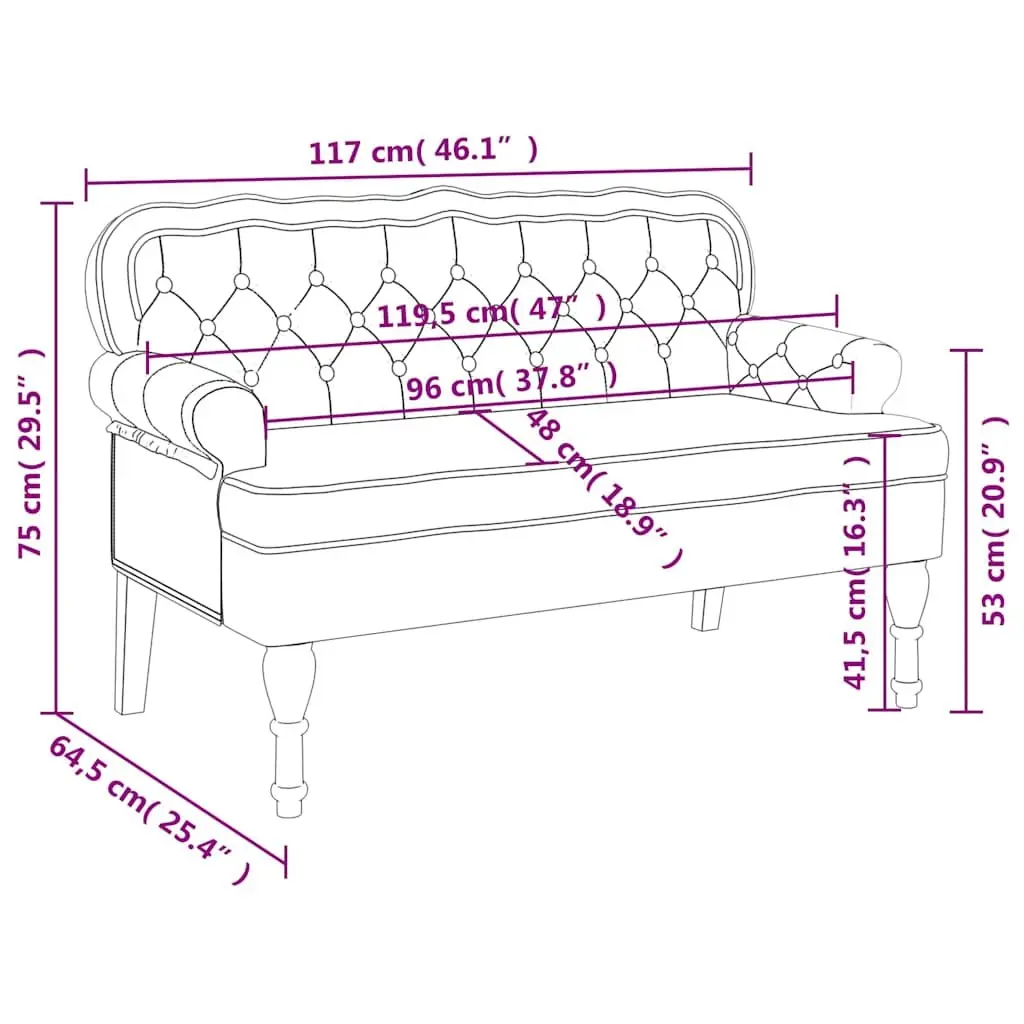 Grey Velvet Bench with Backrest