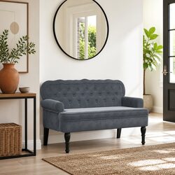 Comfortable Grey Velvet Bench with Backrest to Enjoy