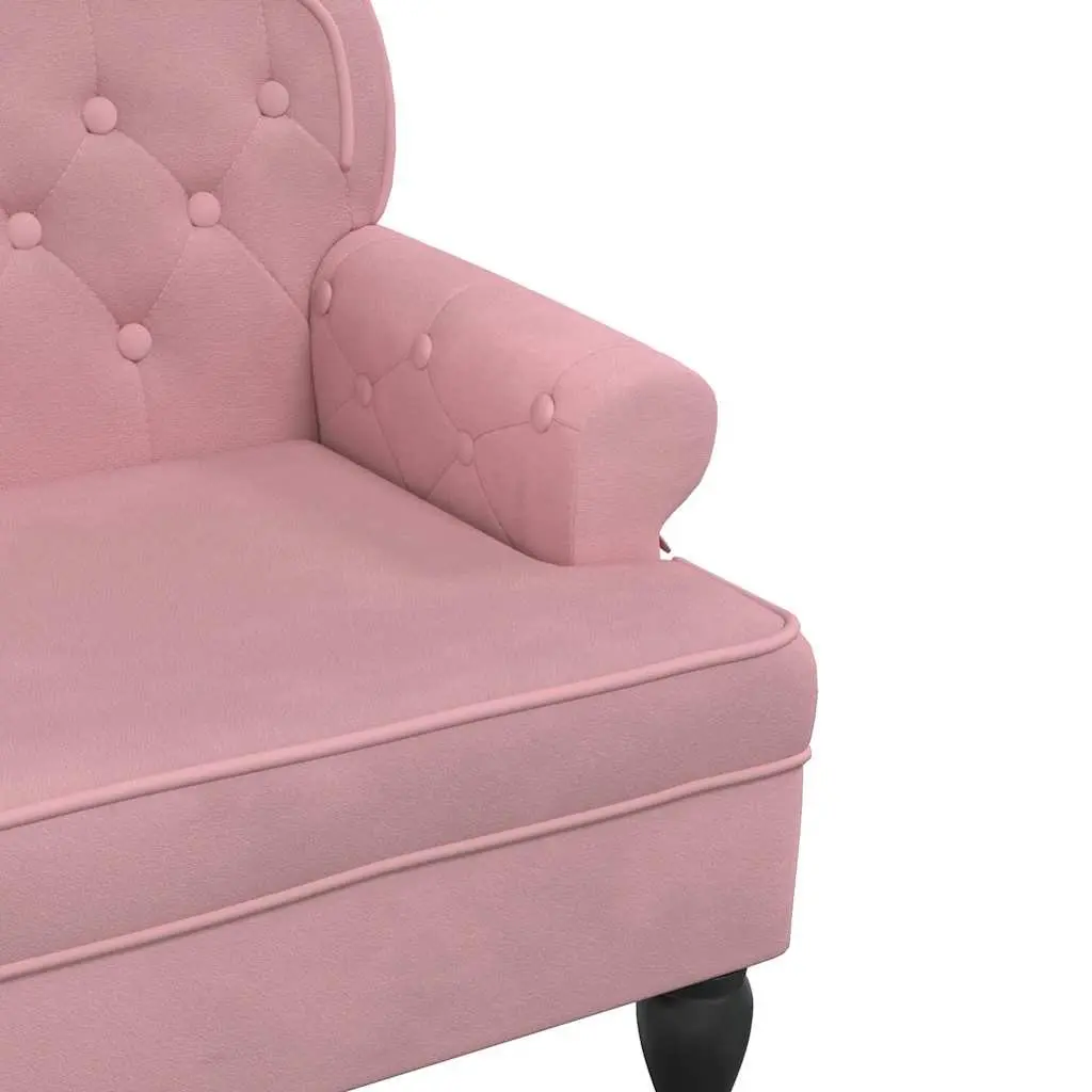 Velvet Bench with Backrest Pink Padded Seat Armrests Wave Design Home Furniture
