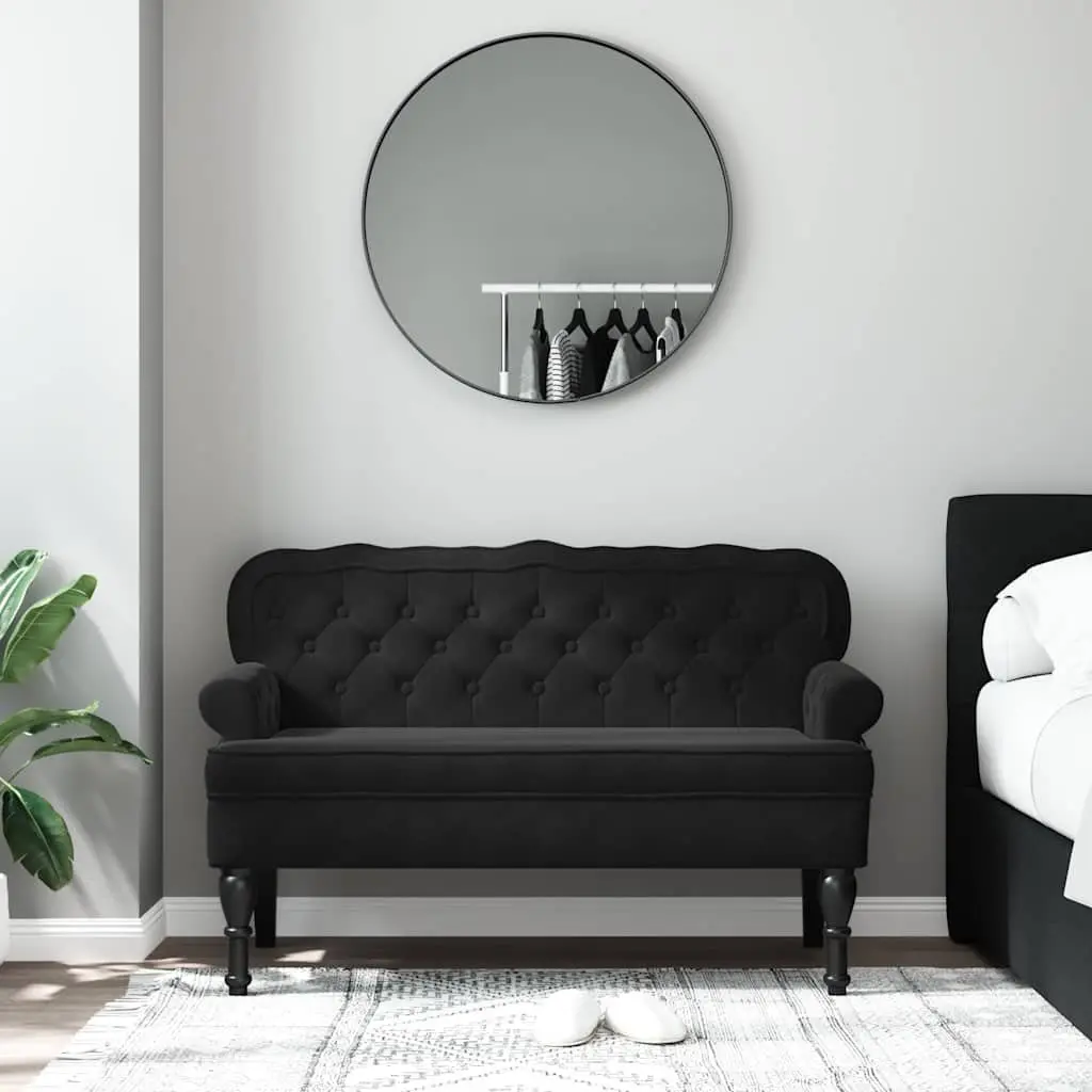 Bench Black Velvet Padded Seat Wave-Shaped Back Armrests Home