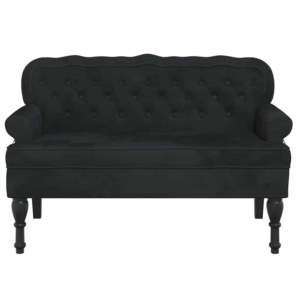 Bench Black Velvet Padded Seat Wave-Shaped Back Armrests Home