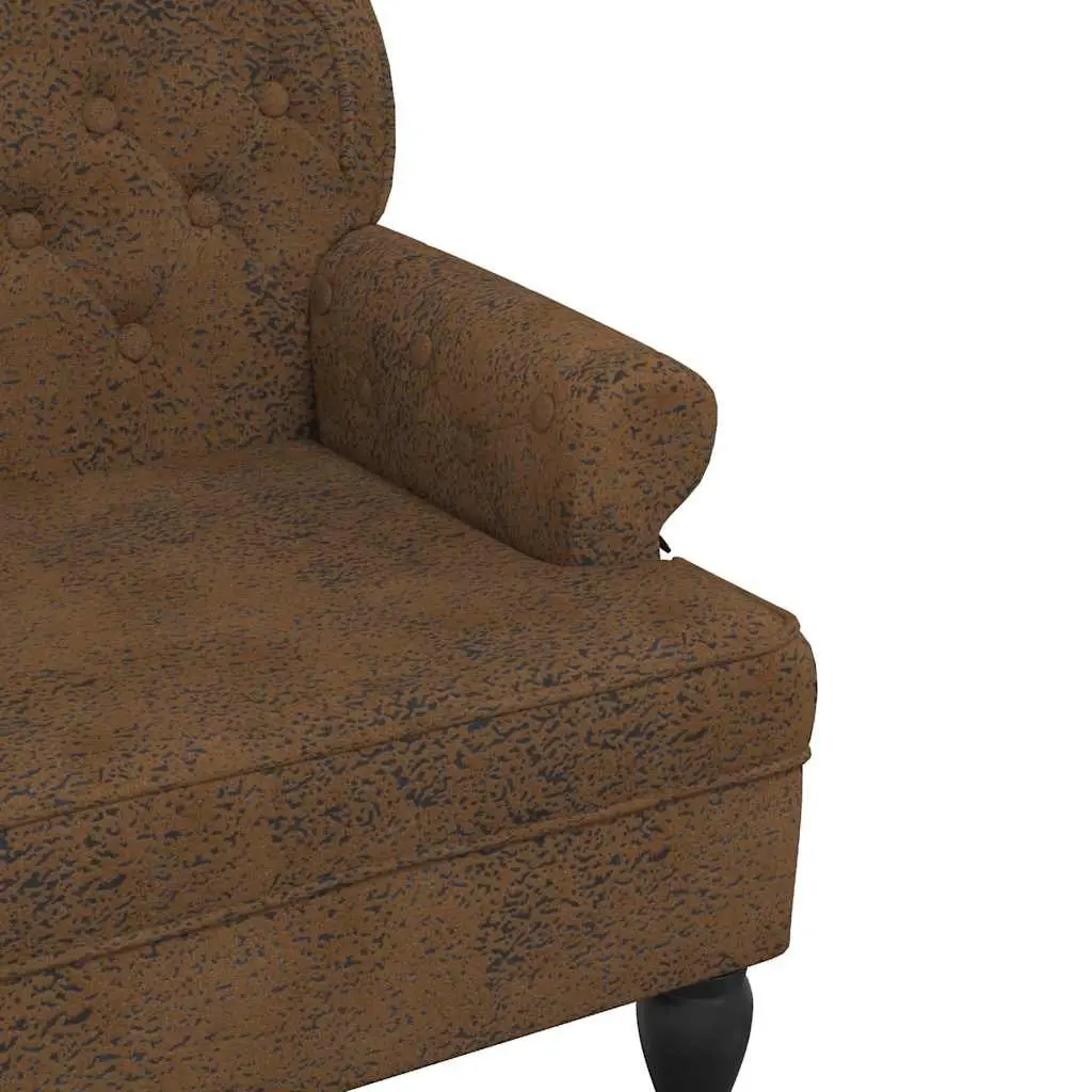 Bench with Backrest Brown Faux Suede Leather Padded Seat Wave Design Home