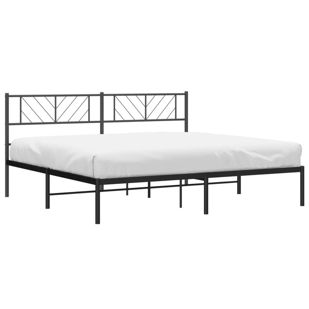 Metal Bed Frame Black King 183x203cm Steel Slatted Base Headboard
