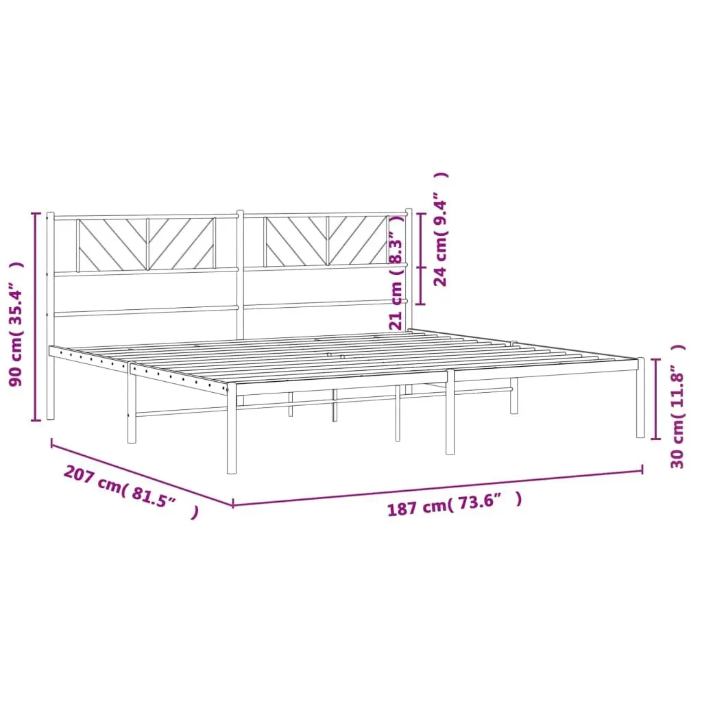 Metal Bed Frame Black King 183x203cm Steel Slatted Base Headboard